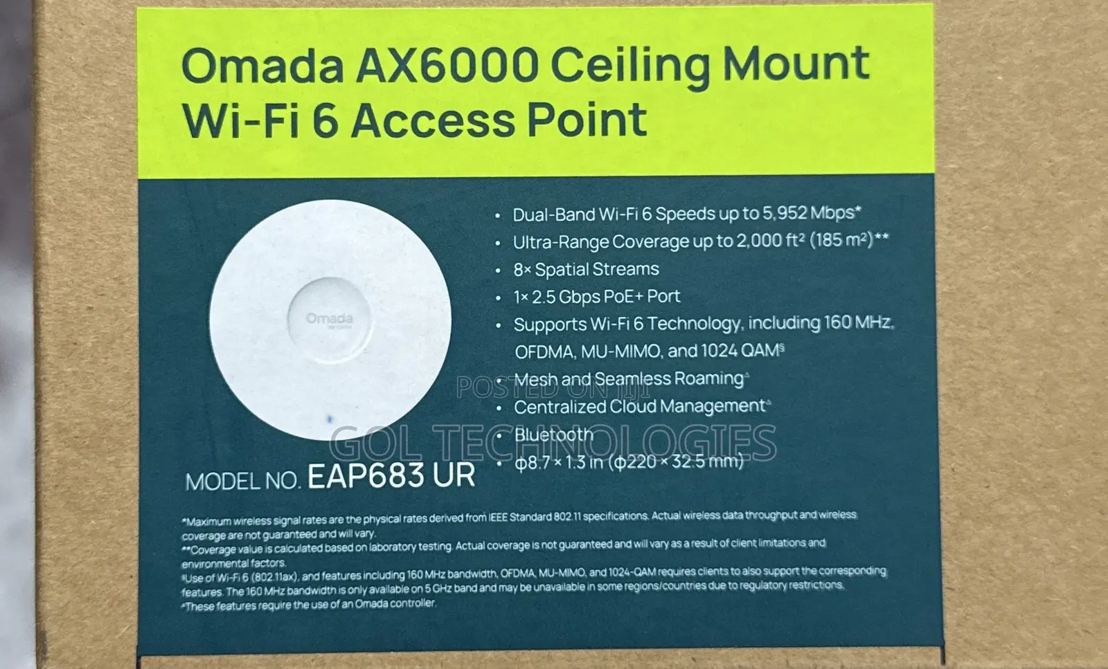 TP-Link Omada AX6000 Ceiling Mount WiFi 6 Access Point EAP683UR