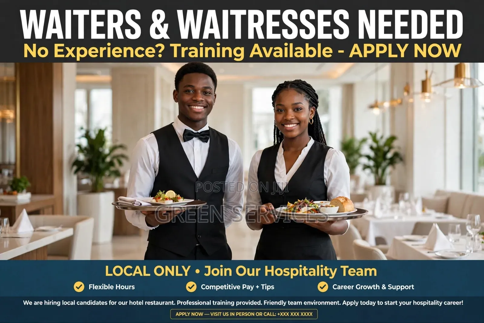 Waiter Waitress Needed Urgently at Tema, Eastlegon and Spintex