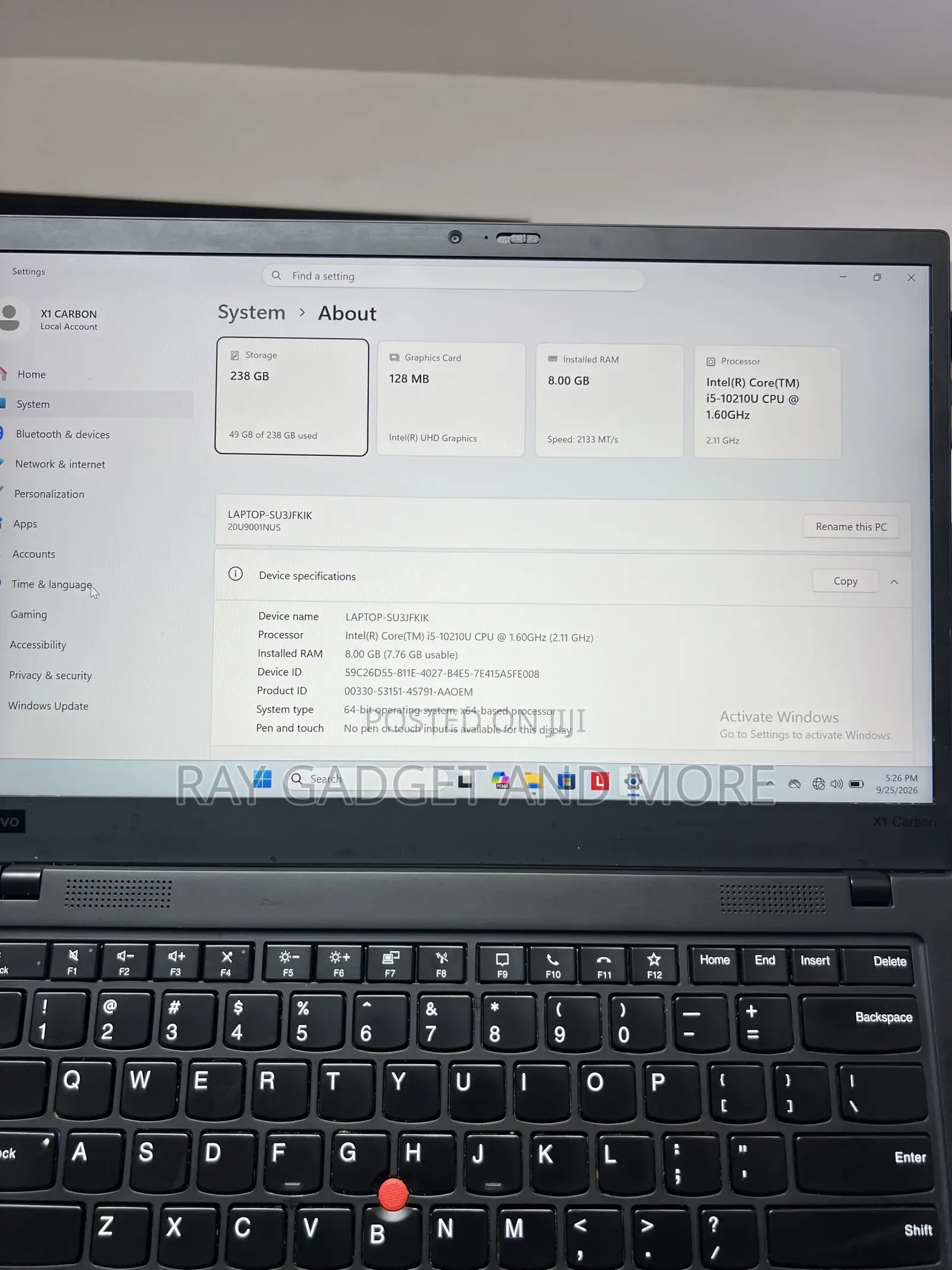 Laptop Lenovo ThinkPad X1 Carbon 8GB Intel Core i5 SSD 256GB