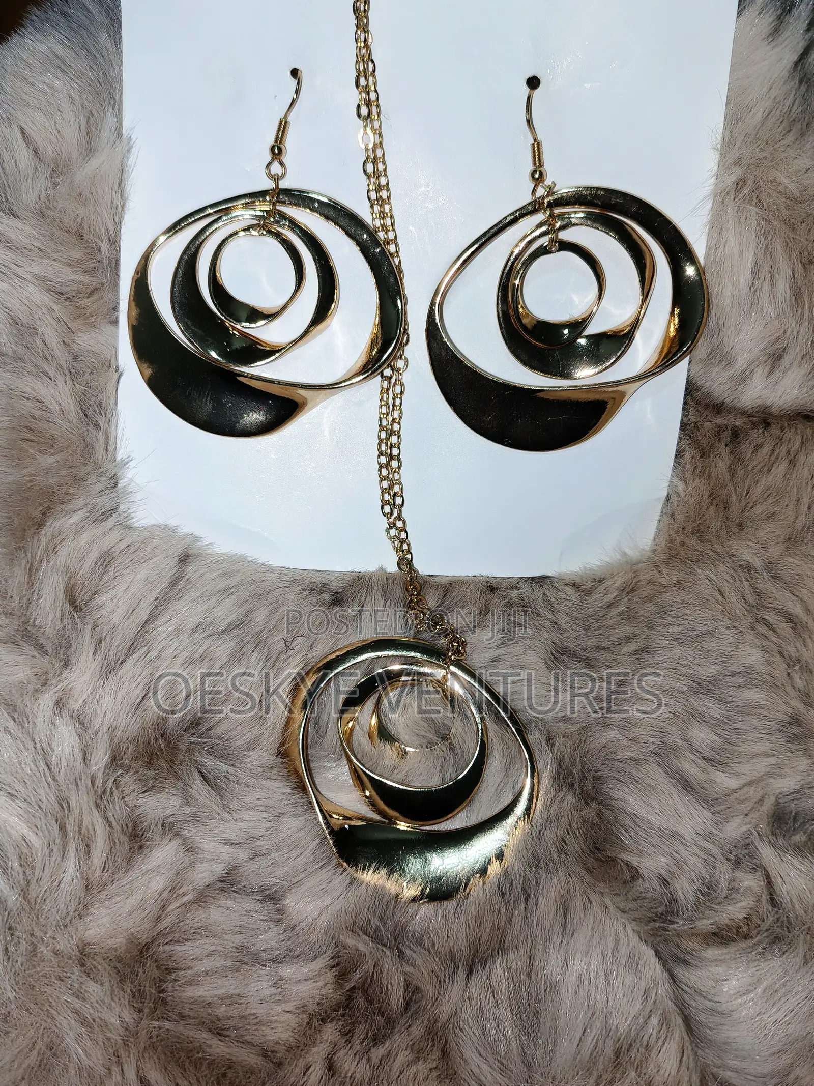 Gold Spiral Statement Jewelry Set (Necklace Earrings)