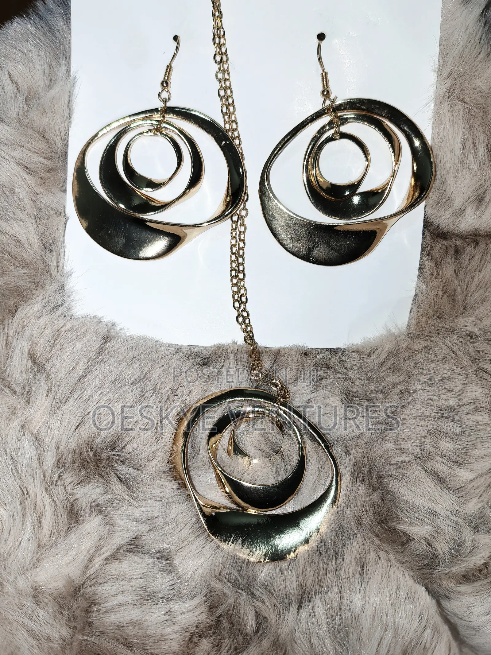 Gold Spiral Statement Jewelry Set (Necklace Earrings)