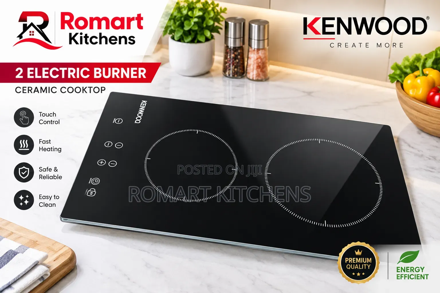 Kenwood 60cm Inbuilt Glass Electric Cooktop. Two (2) Burner Electric