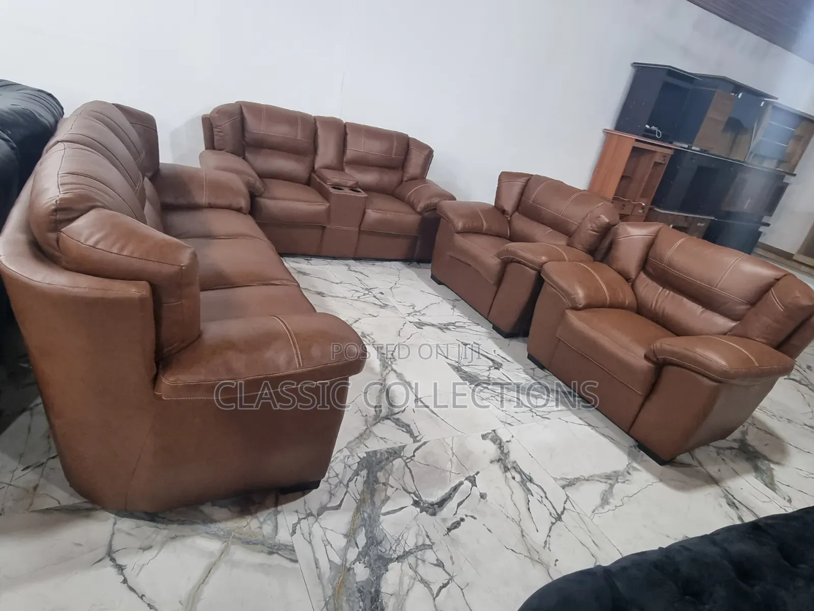 7-Seater Living Room Sofa Set With Built-in Console