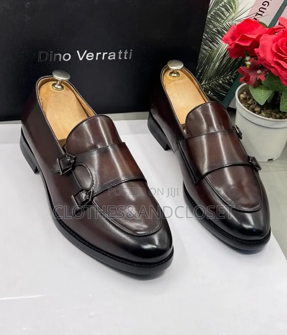 Dark Coffee Brown Burnished Leather Dress Shoes With a Sleek Slip-On.