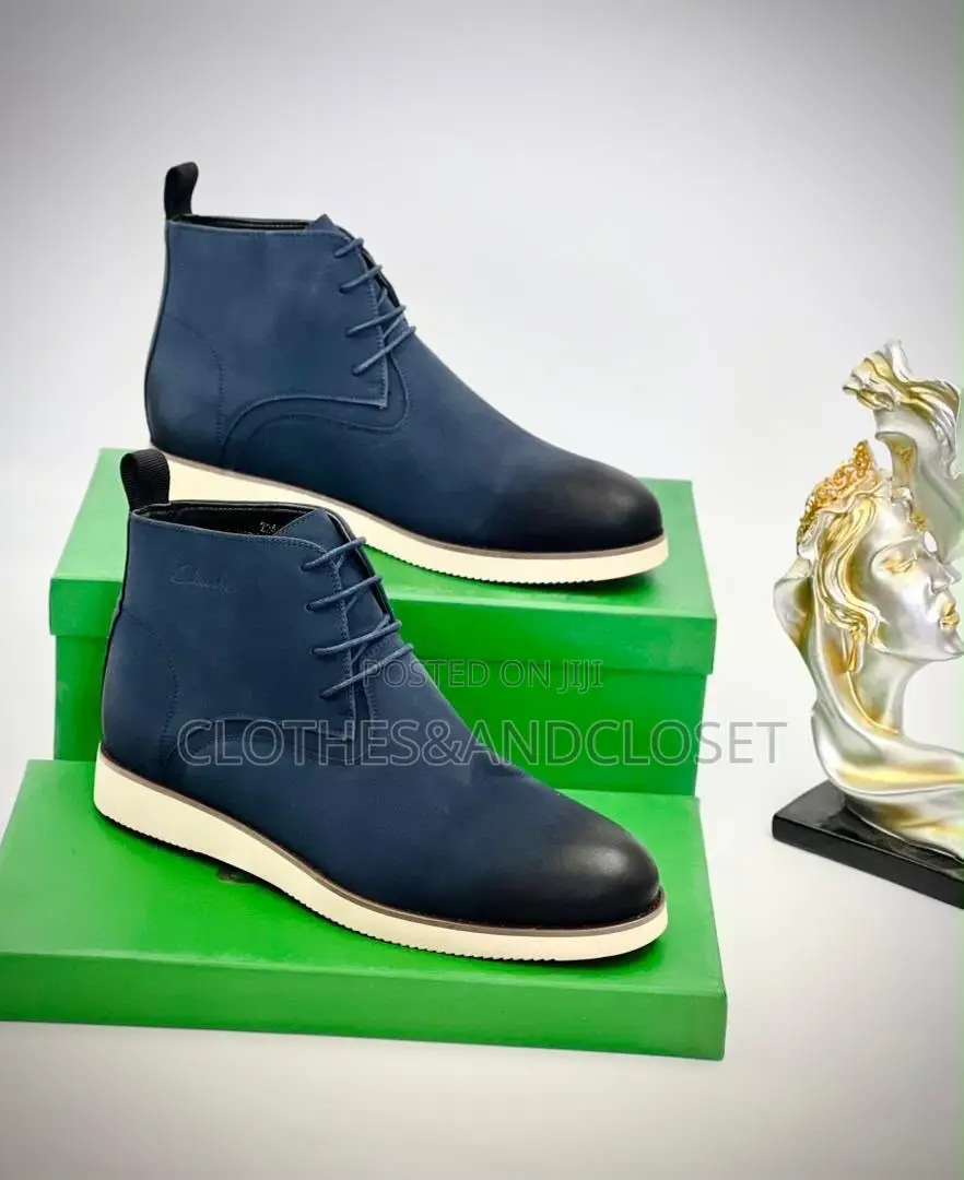 Clarks Men's Lace-Up Boots Finished in a Striking Navy Blue Leather