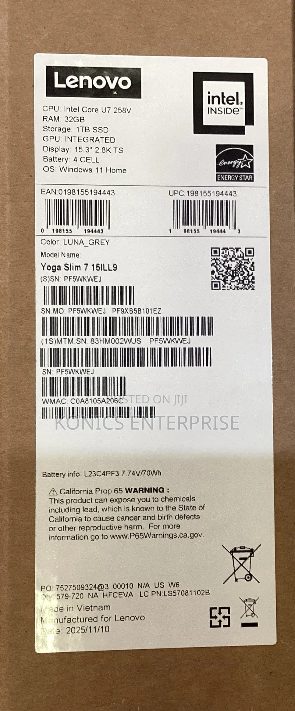 New Laptop Lenovo Yoga 7i 32GB Intel Core Ultra 7 SSD 1T