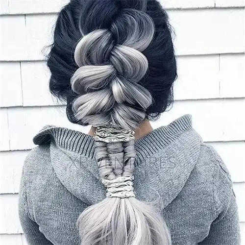Long Wave Gradient Black Gray Synthetic Natural Wig,