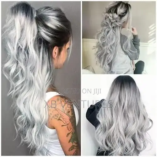 Long Wave Gradient Black Gray Synthetic Natural Wig,
