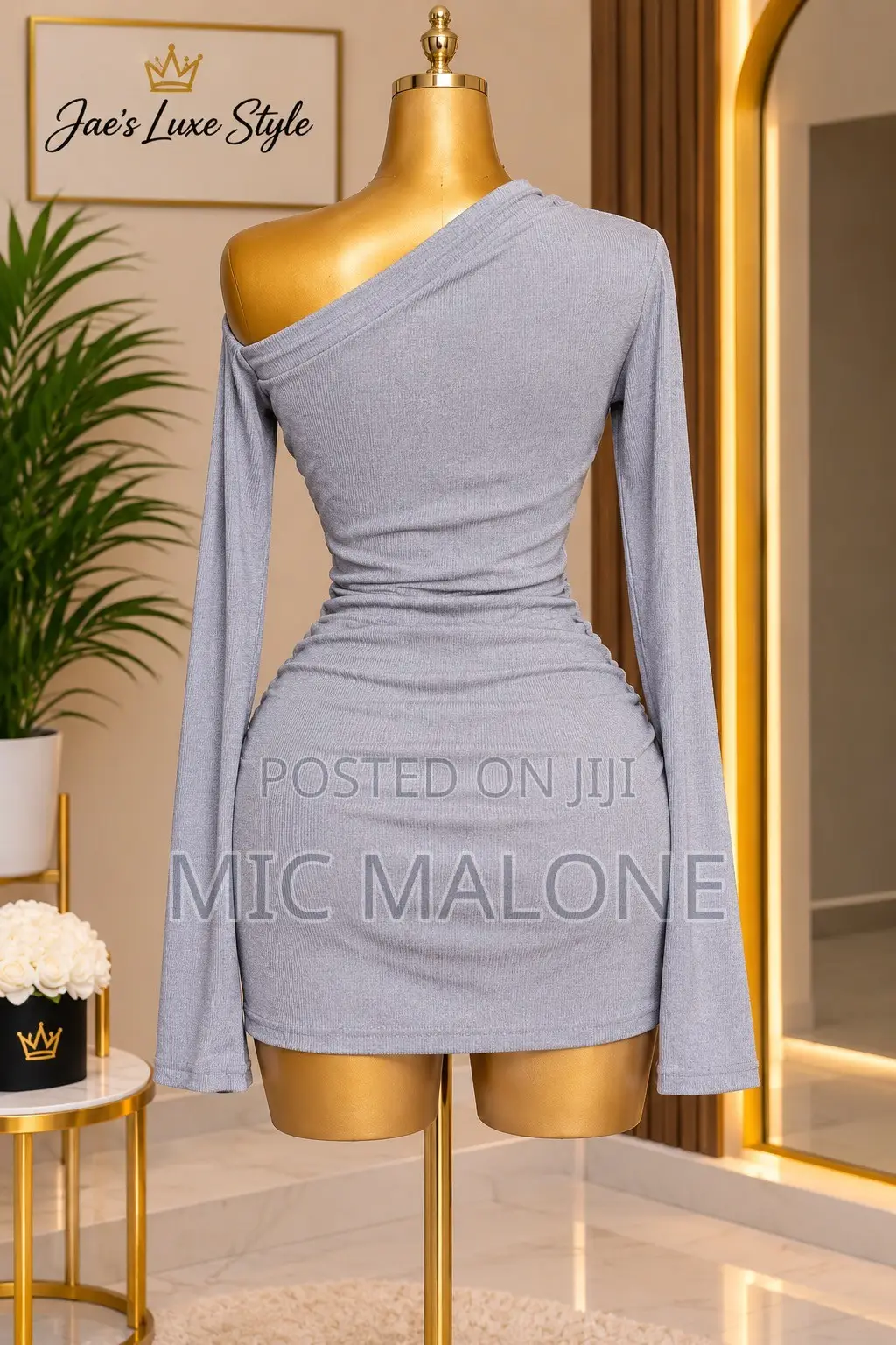 Women’s Grey One-Shoulder Ruched Bodycon Mini Dress