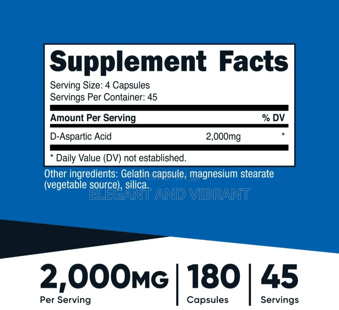 D-Aspartic Acid (DAA) Capsules 2000mg Per Serving (180 Capsules)