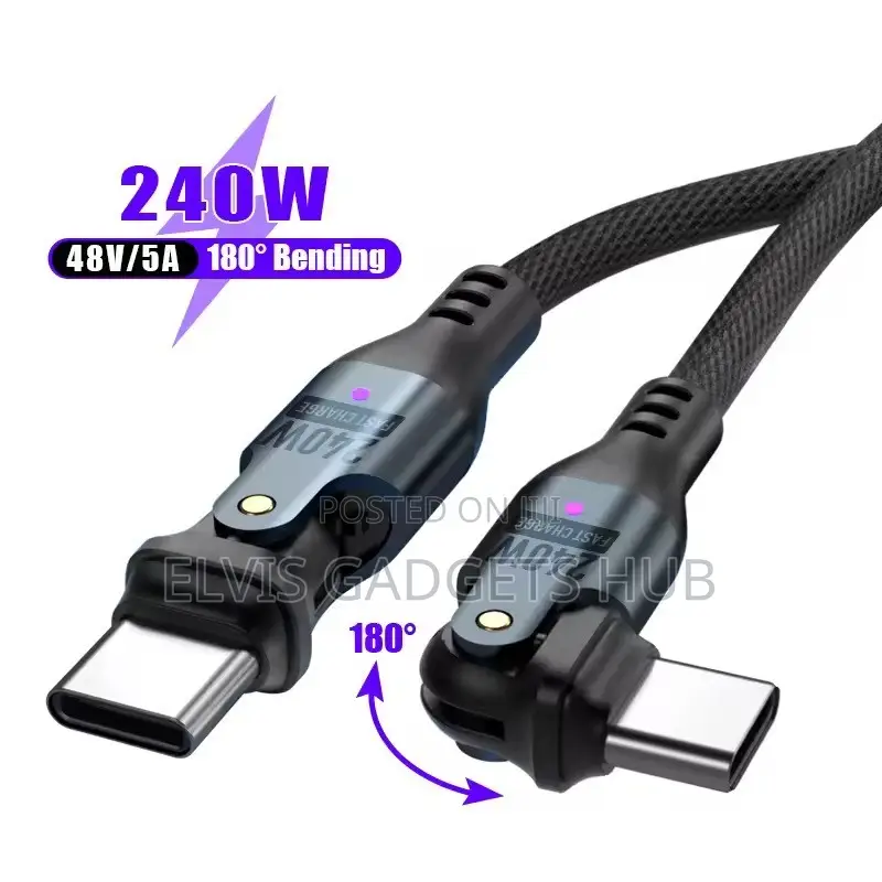 540° Rotating 240W Fast Charging Cord for iPhone17/16 Pro,Samsung S25