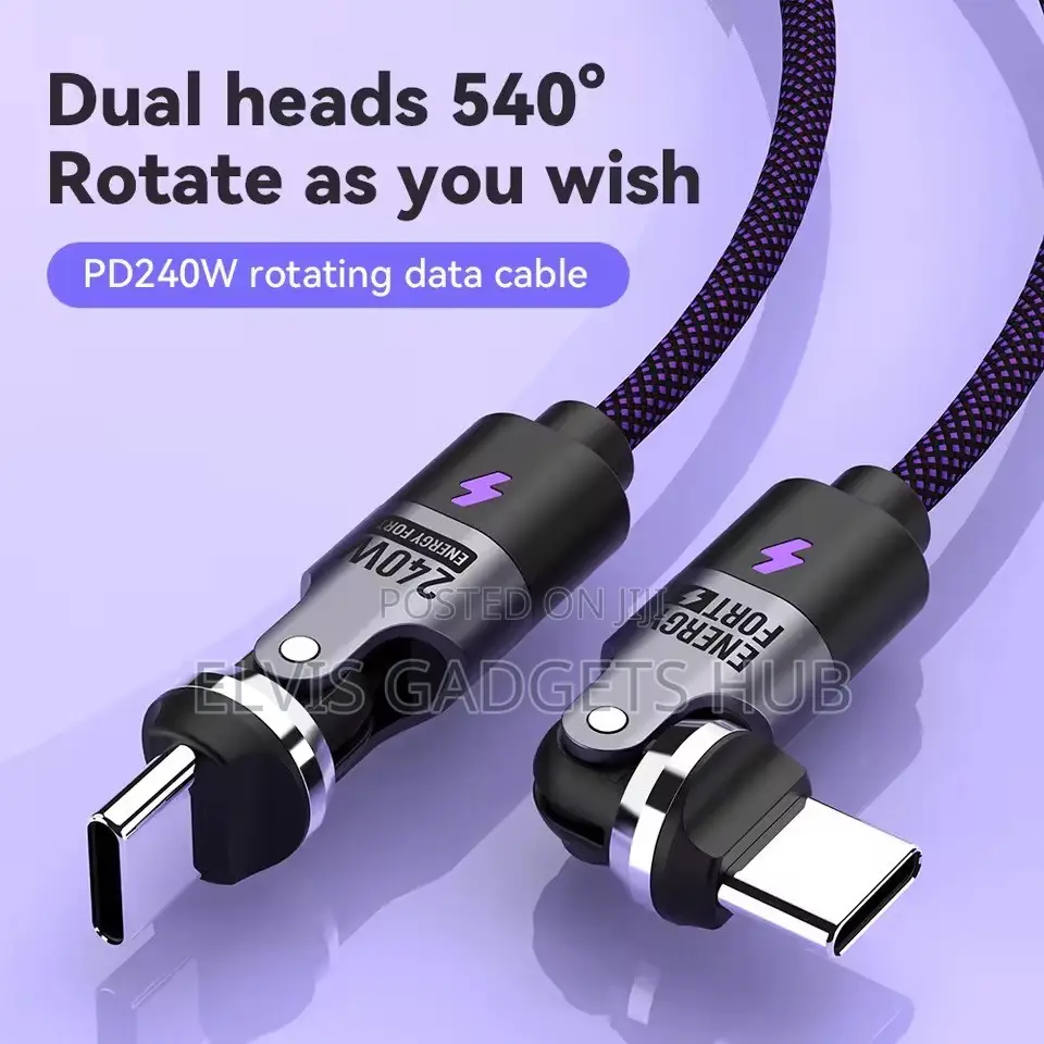 540° Rotating 240W Fast Charging Cord for iPhone17/16 Pro,Samsung S25