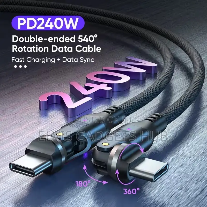 540° Rotating 240W Fast Charging Cord for iPhone17/16 Pro,Samsung S25