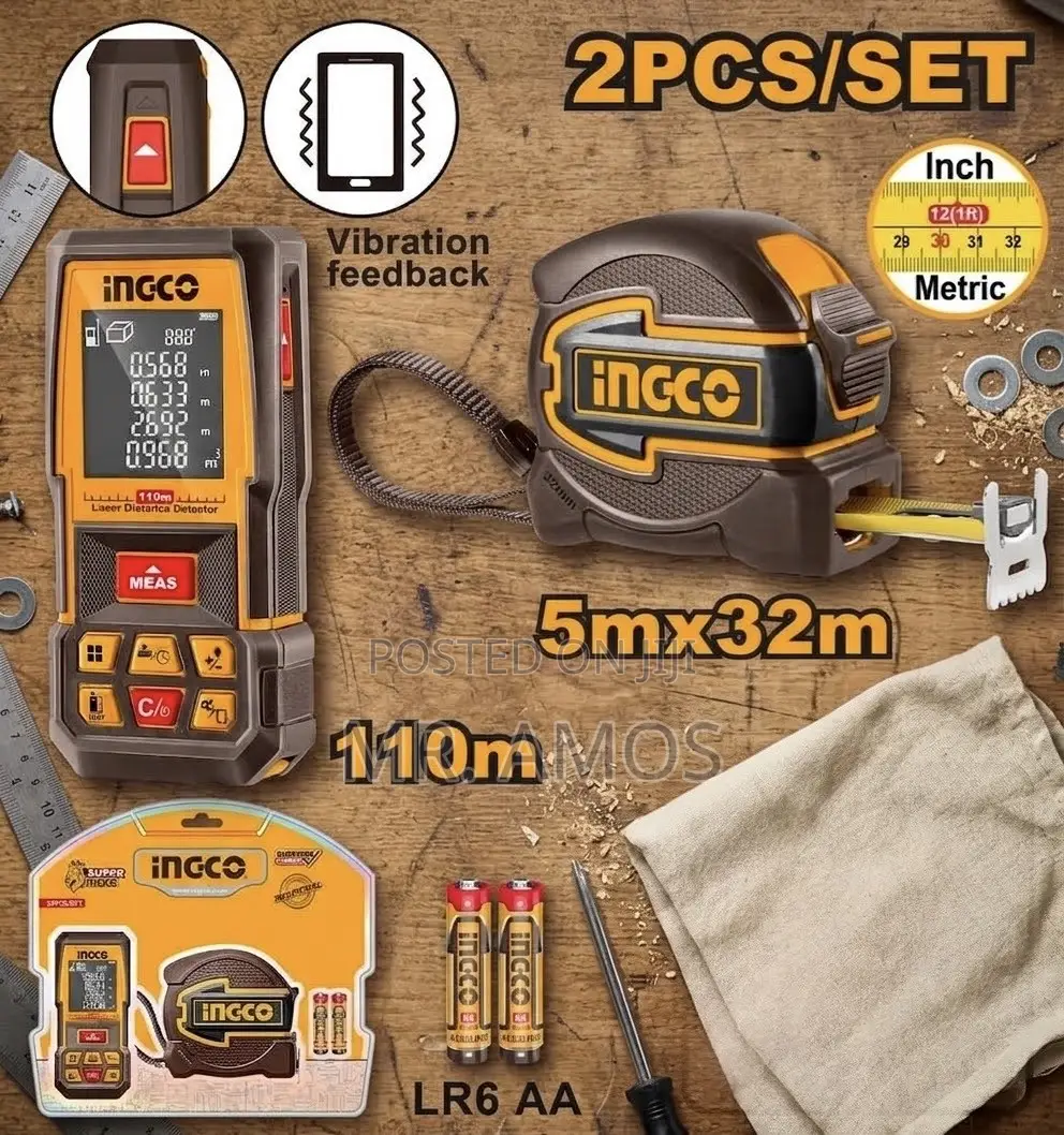 110M Laser Distance Detector With 5M Steel Measuring Tape Combo Kit