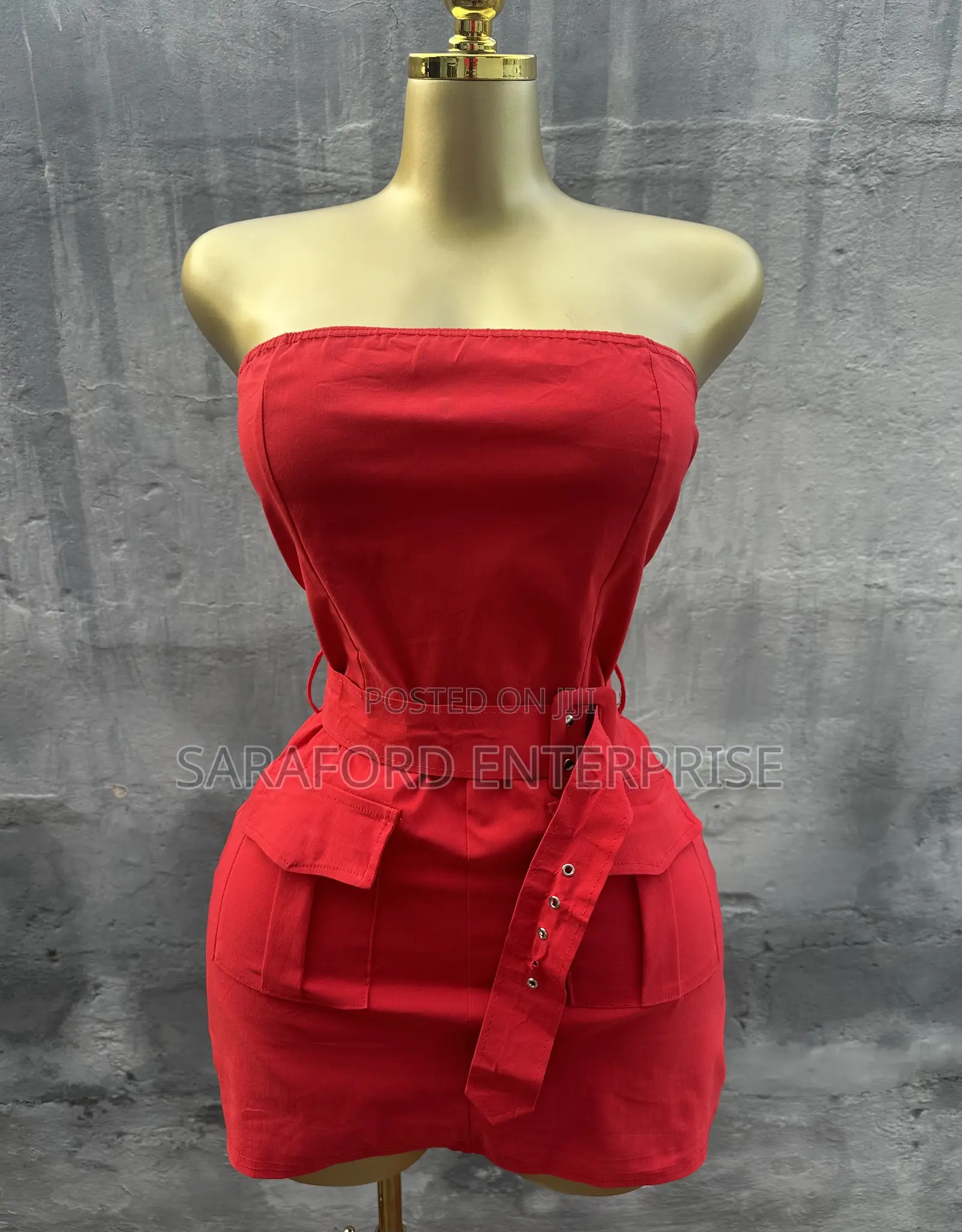 Red Dress With Buckle Belt