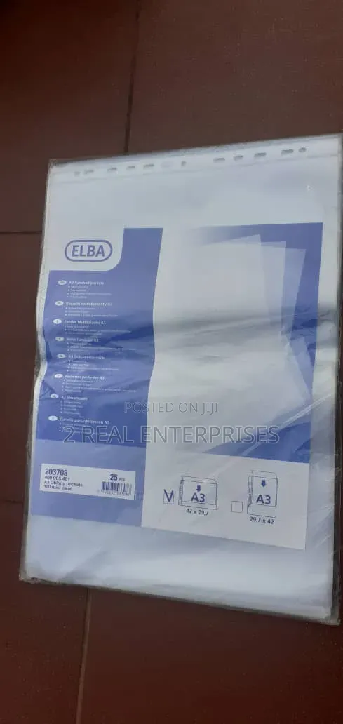 Elba A3 Heavy Duty Clear Plastic Punched Filing Pockets Pack of 25