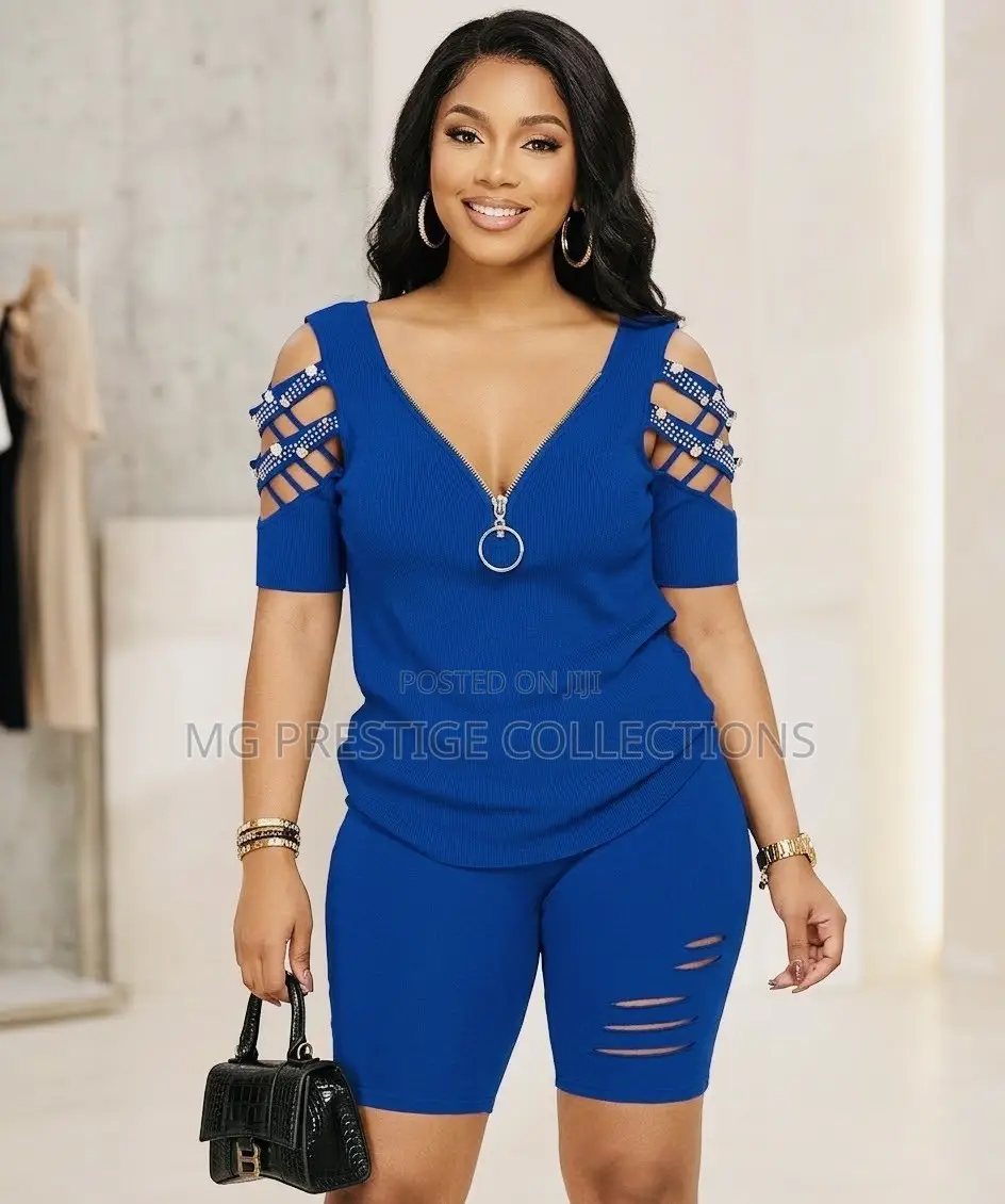 Stylish Royal Blue Biker Short Set