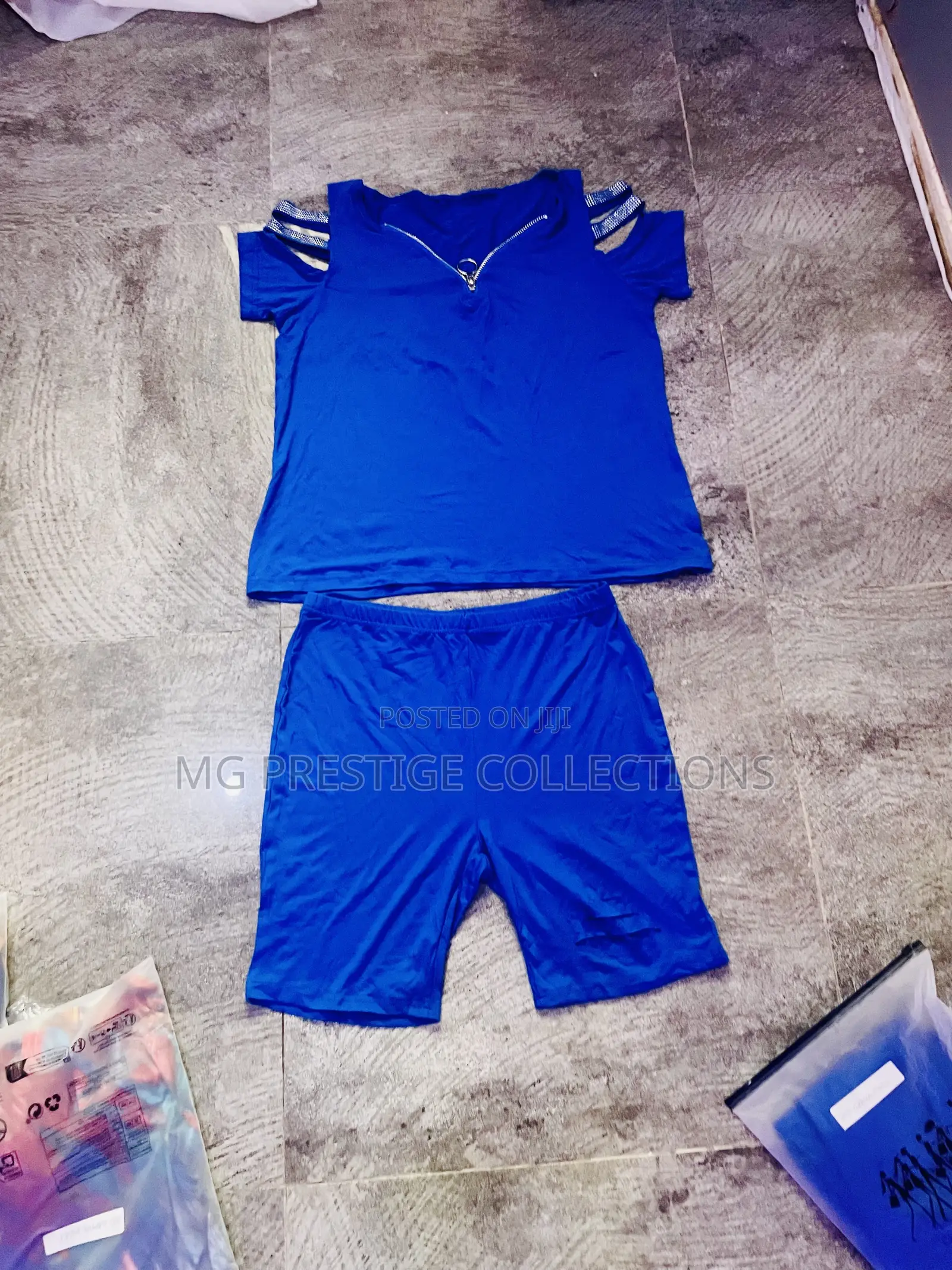 Stylish Royal Blue Biker Short Set