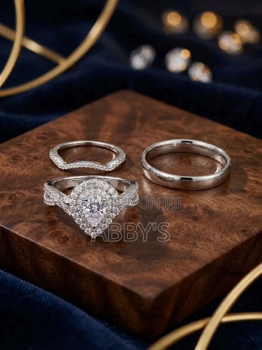3PCS Elegant Pear Shaped S925 Sterling Silver Wedding Ring