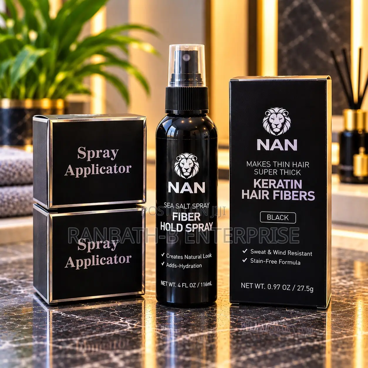NAN Premium Hair Fibre Complete Kit – Black | Keratin Fibers