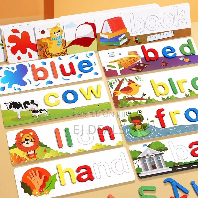 English Word Building Game 30 Double Sided Question Cards 52 Letters