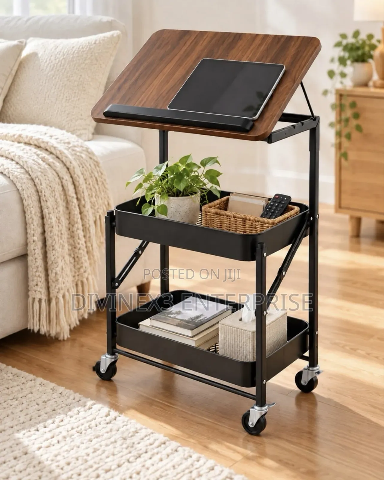 Adjustable 2-Tier Rolling Storage Cart