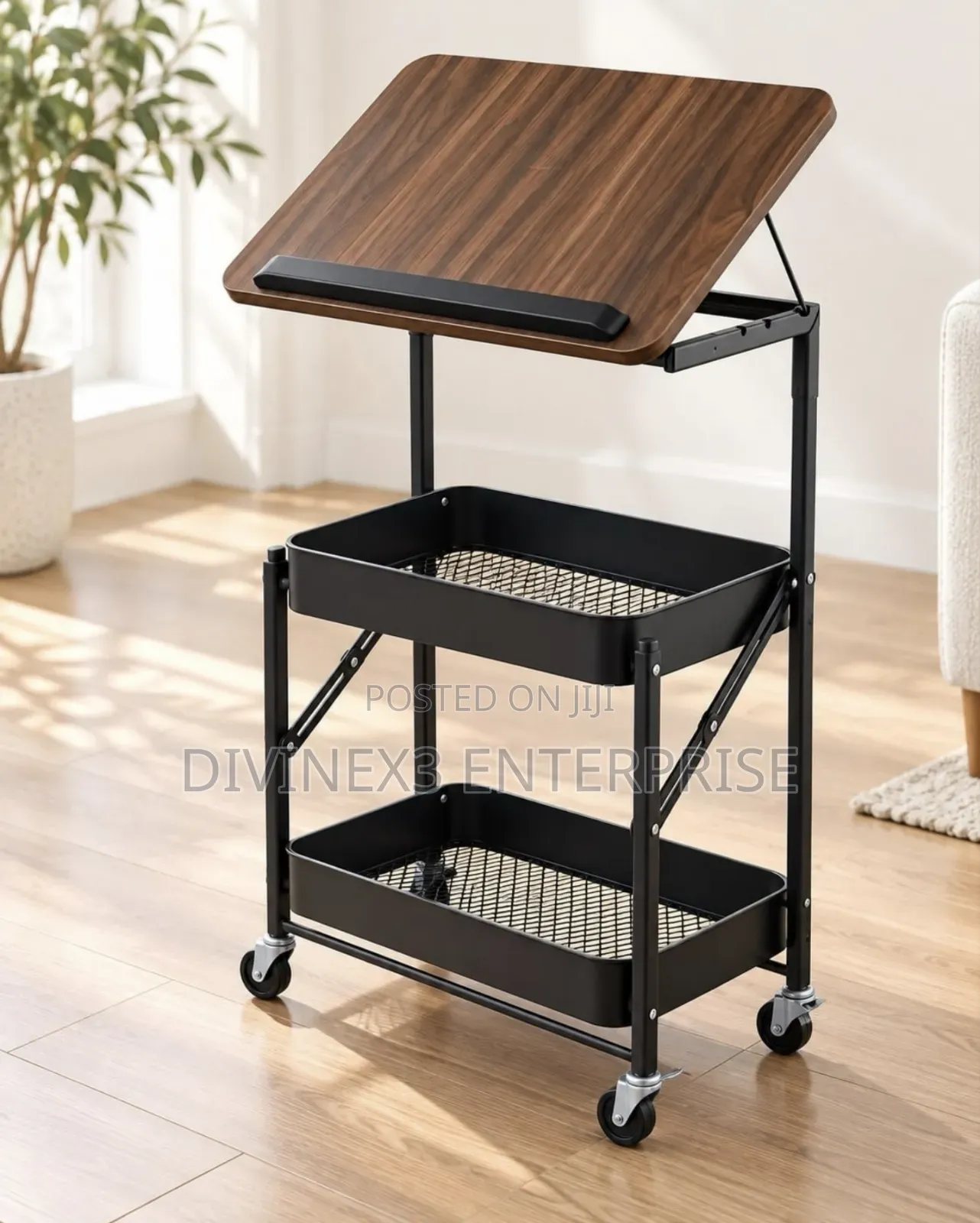 Adjustable 2-Tier Rolling Storage Cart