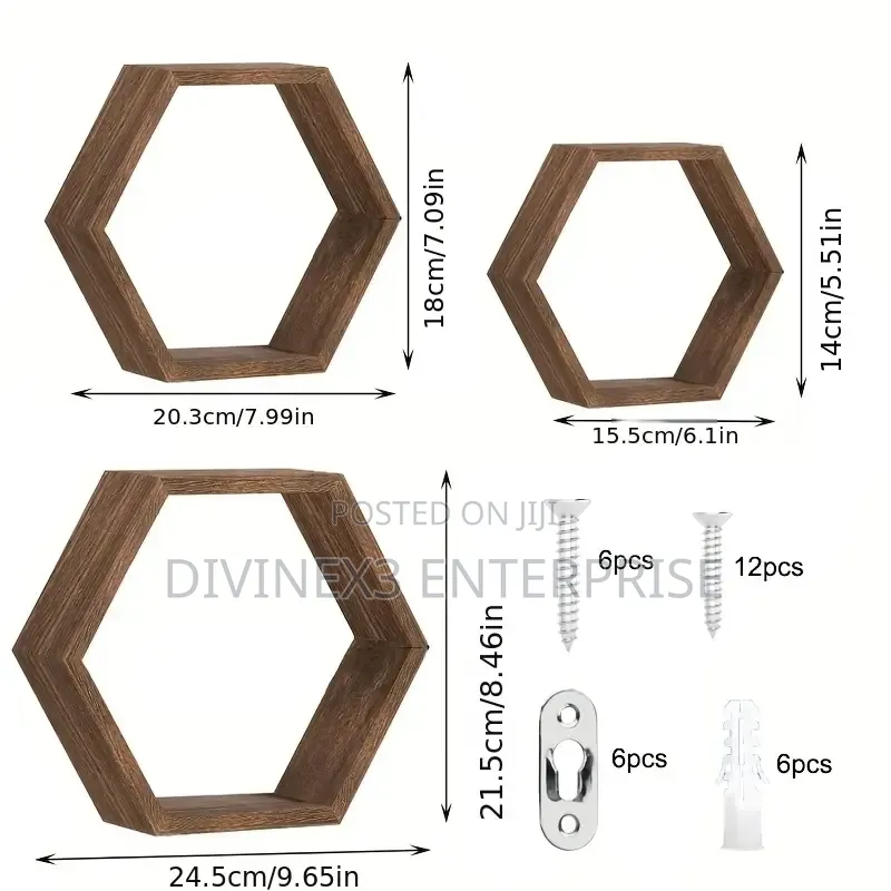 Hexagon Floating Shelves – 3-Piece Set