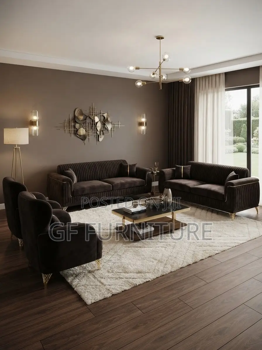 Contemporary Charcoal-Brown Sofa Set