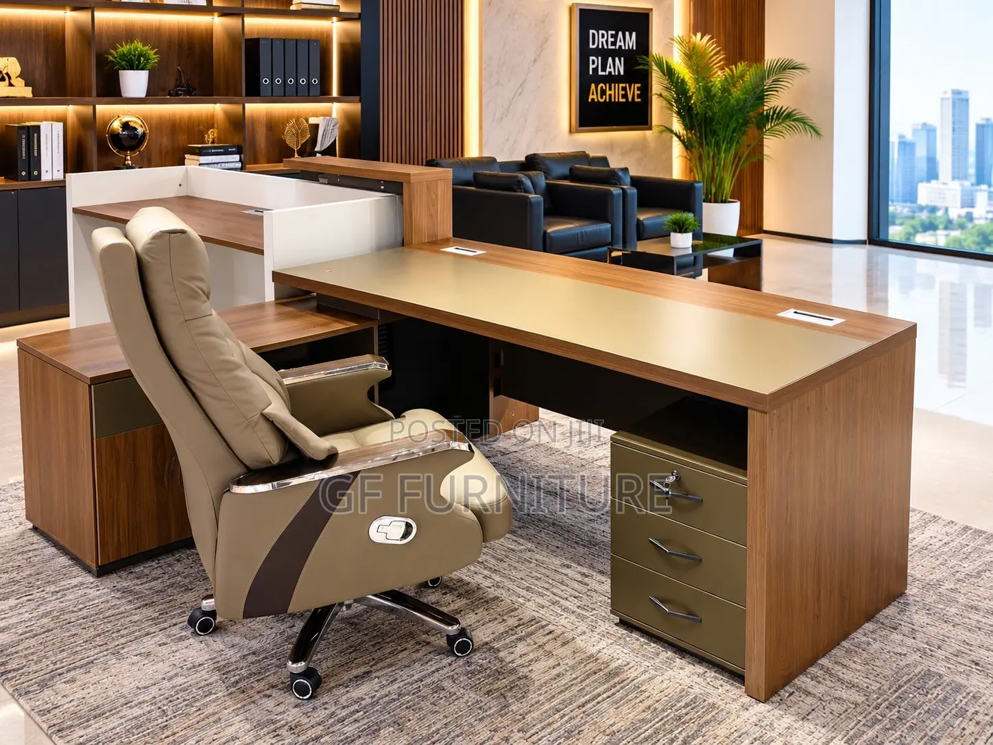 Executive Office Desk and Recliner Office Chair