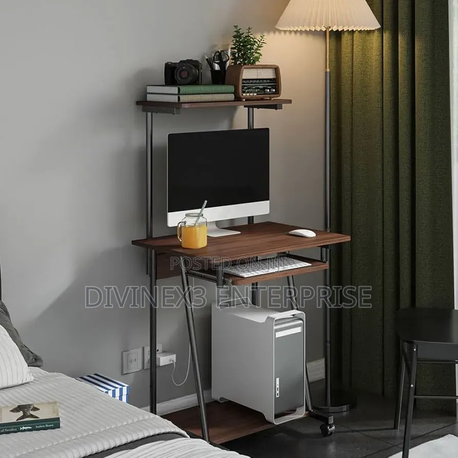 Compact Rolling Computer Desk – Walnut Finish