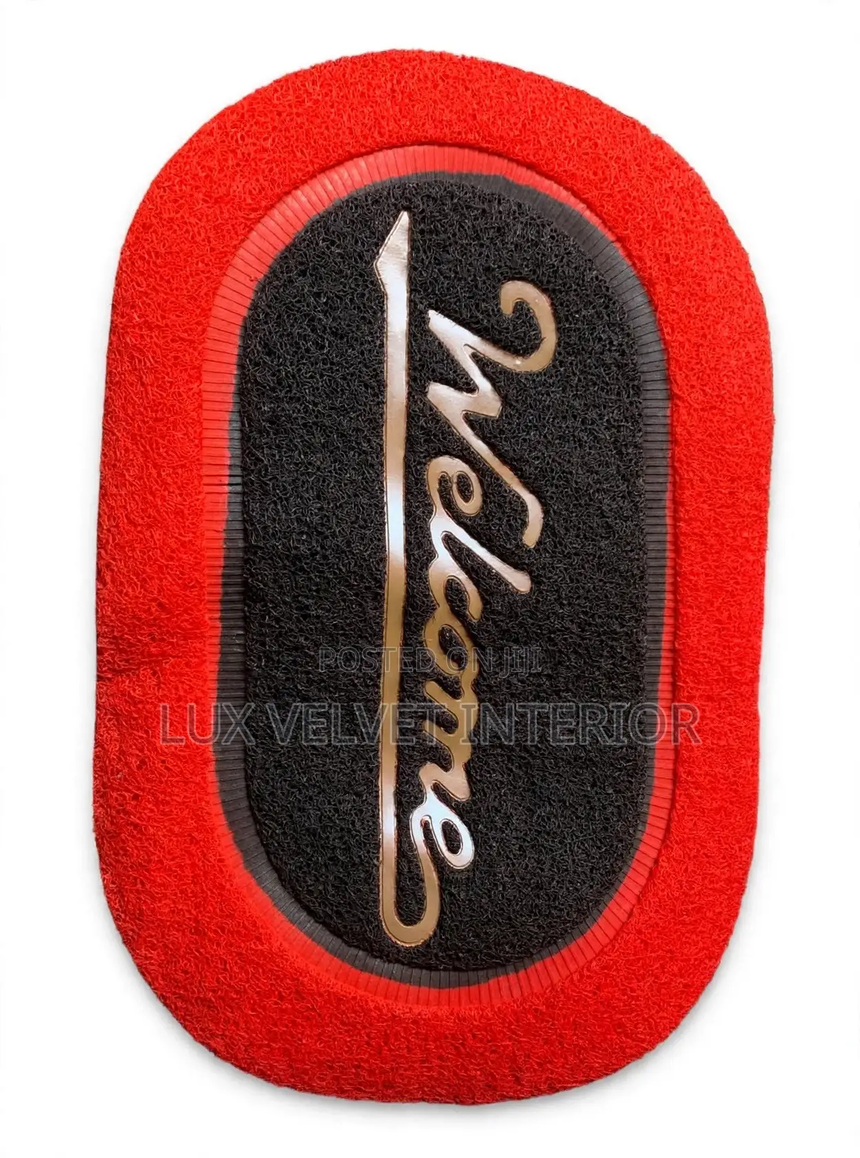 Red Black Welcome Oval Door Mat - Durable Entrance Mat