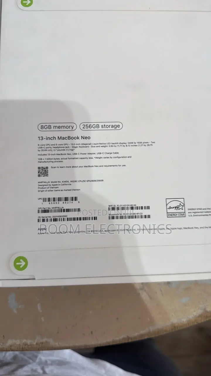 New Laptop Apple MacBook Neo 2026 8GB SSD 256GB