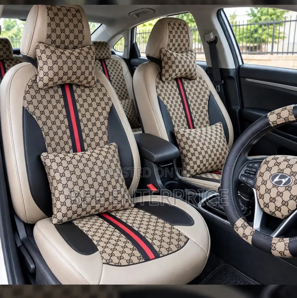 G Pattern Beige and Black Seat Cover+ Pillows +Steering Coat