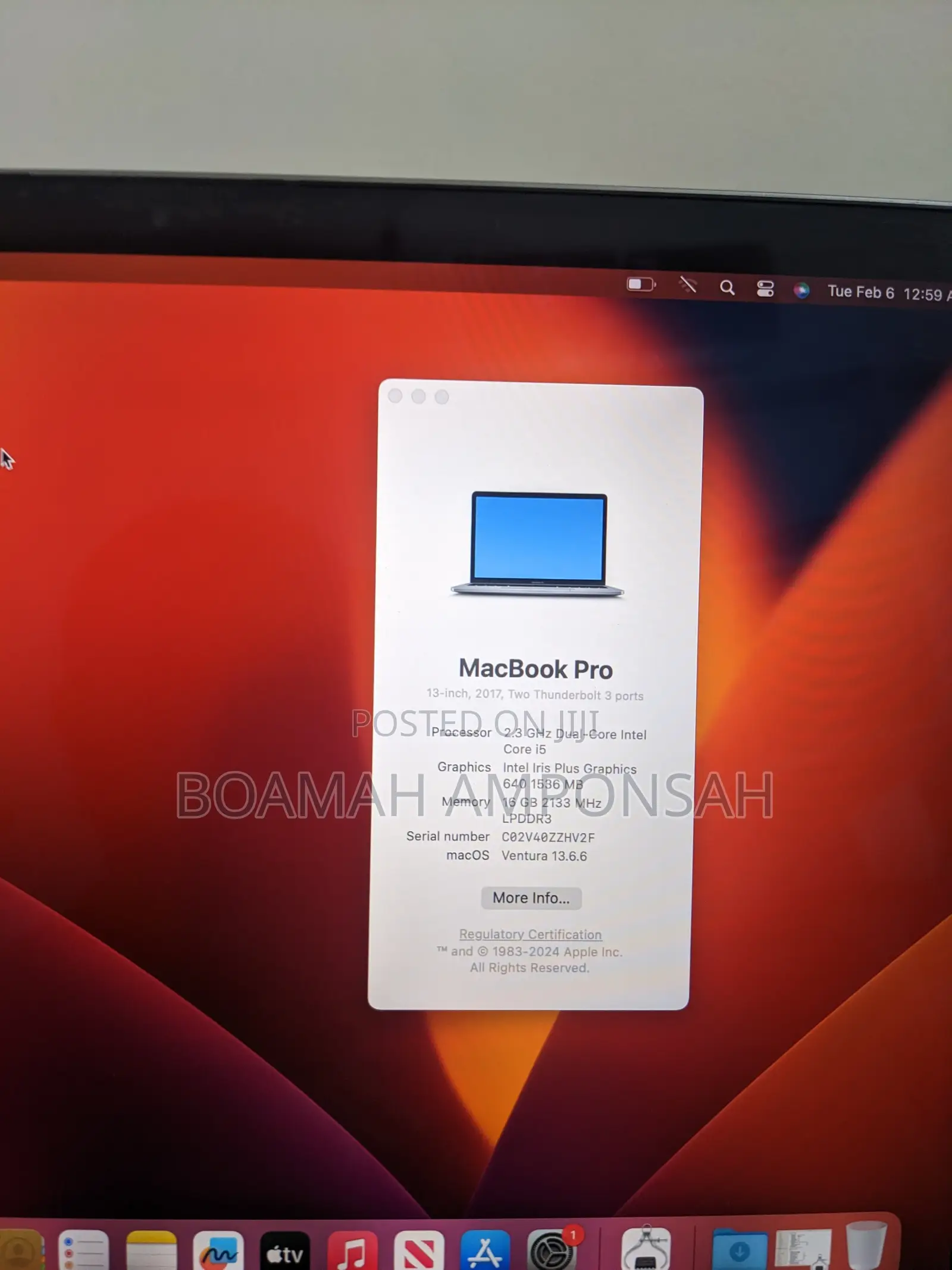Laptop Apple MacBook Pro 2017 16GB Intel Core i5 SSD 256GB