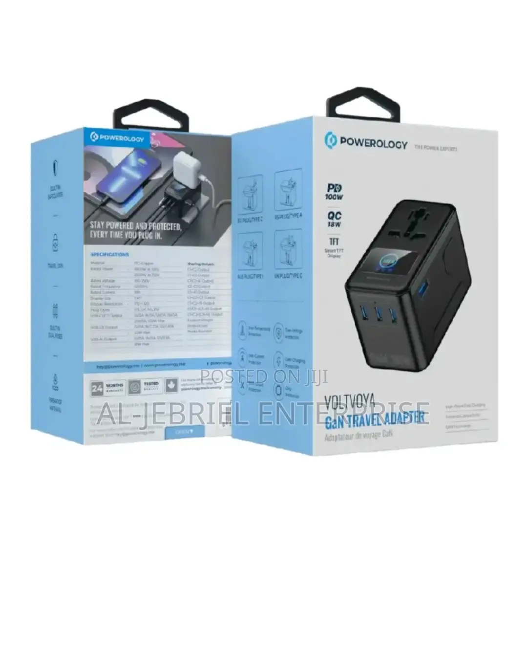 Powerology Travel Adapter With PD 100W