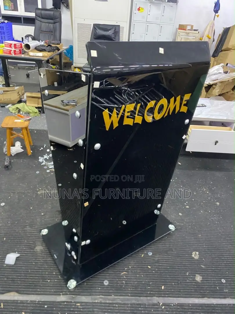 Modern Black Glass Pulpit – “WELCOME” Church Lectern
