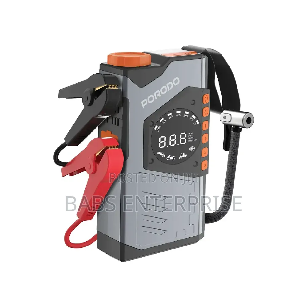 Porodo VoltBoost 10000mAh 3 In1 Jump Starter Power Bank Air Compressor