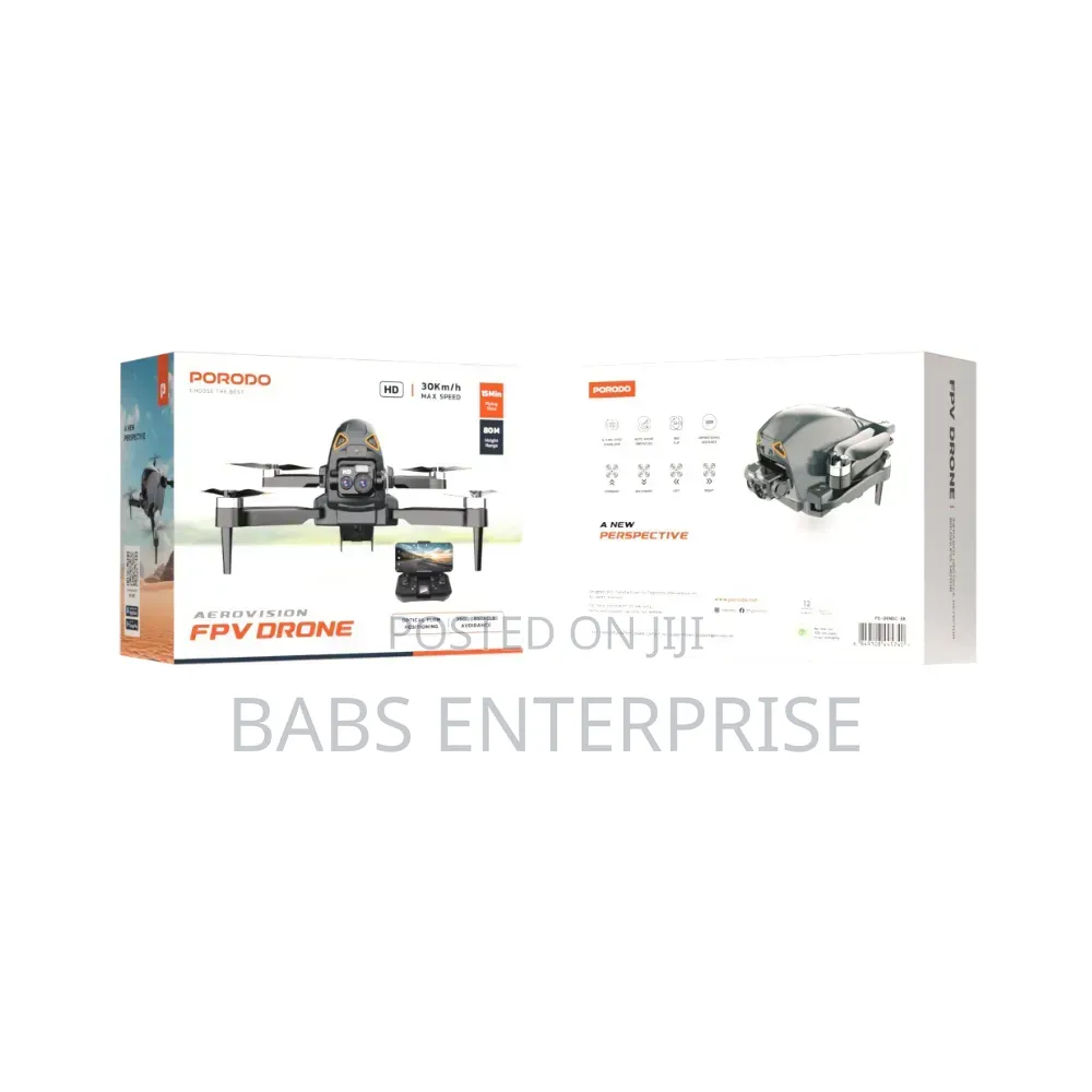 Porodo AeroVision RC Drone With Electric Regulation Dual Camera- Black