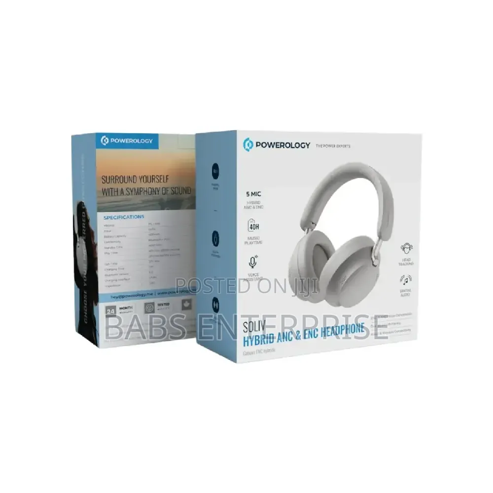 Powerology Soliv Hybrid ANC+ENC With Spatial Audio – Light Grey