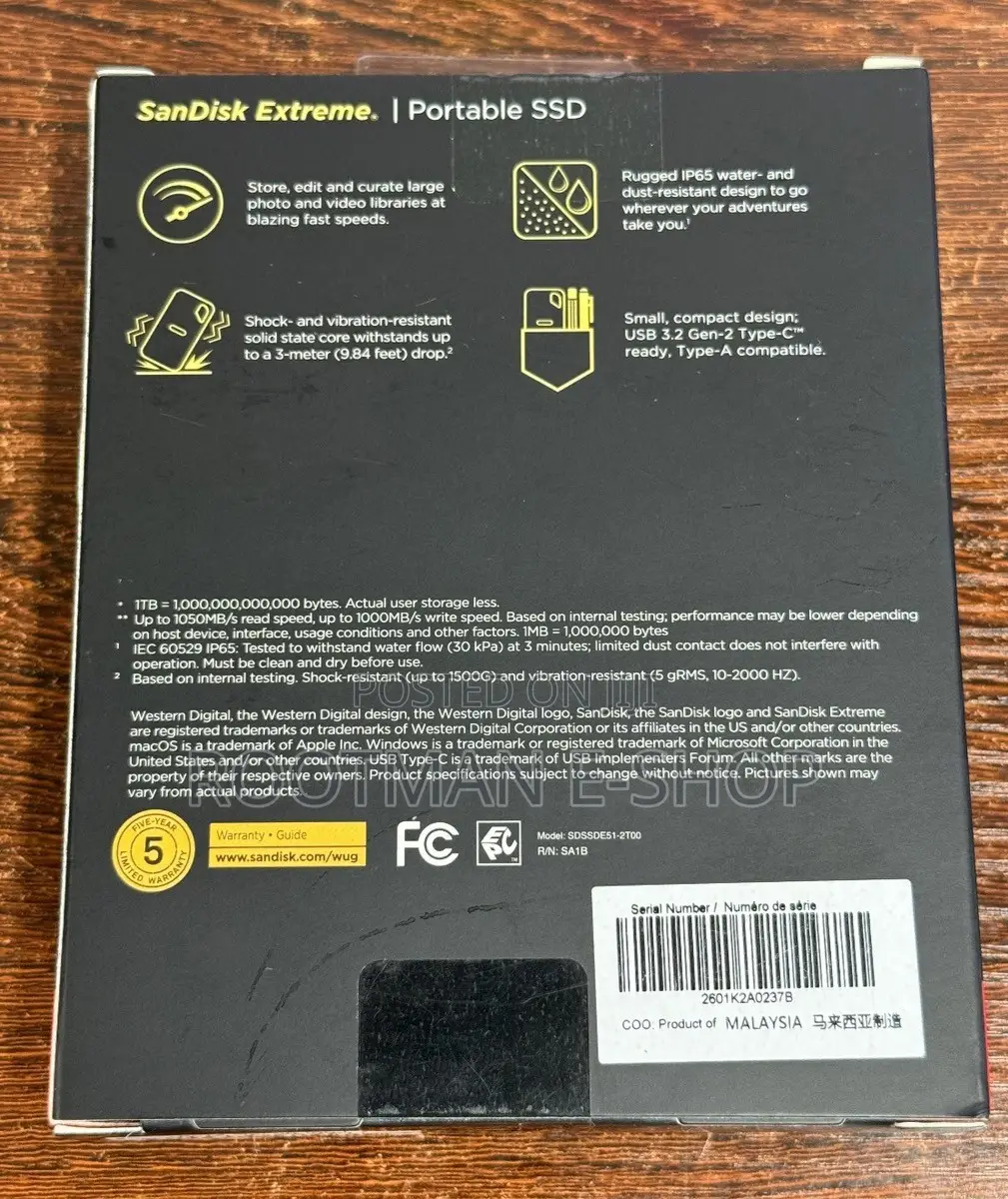SanDisk 2TB Extreme External Portable SSD Up to 1050mb/S