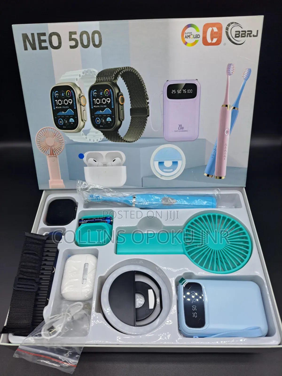 12-in-1 Smart Watch Combo Set - Airpod, Fan, Power Bank, Brush - BLUE