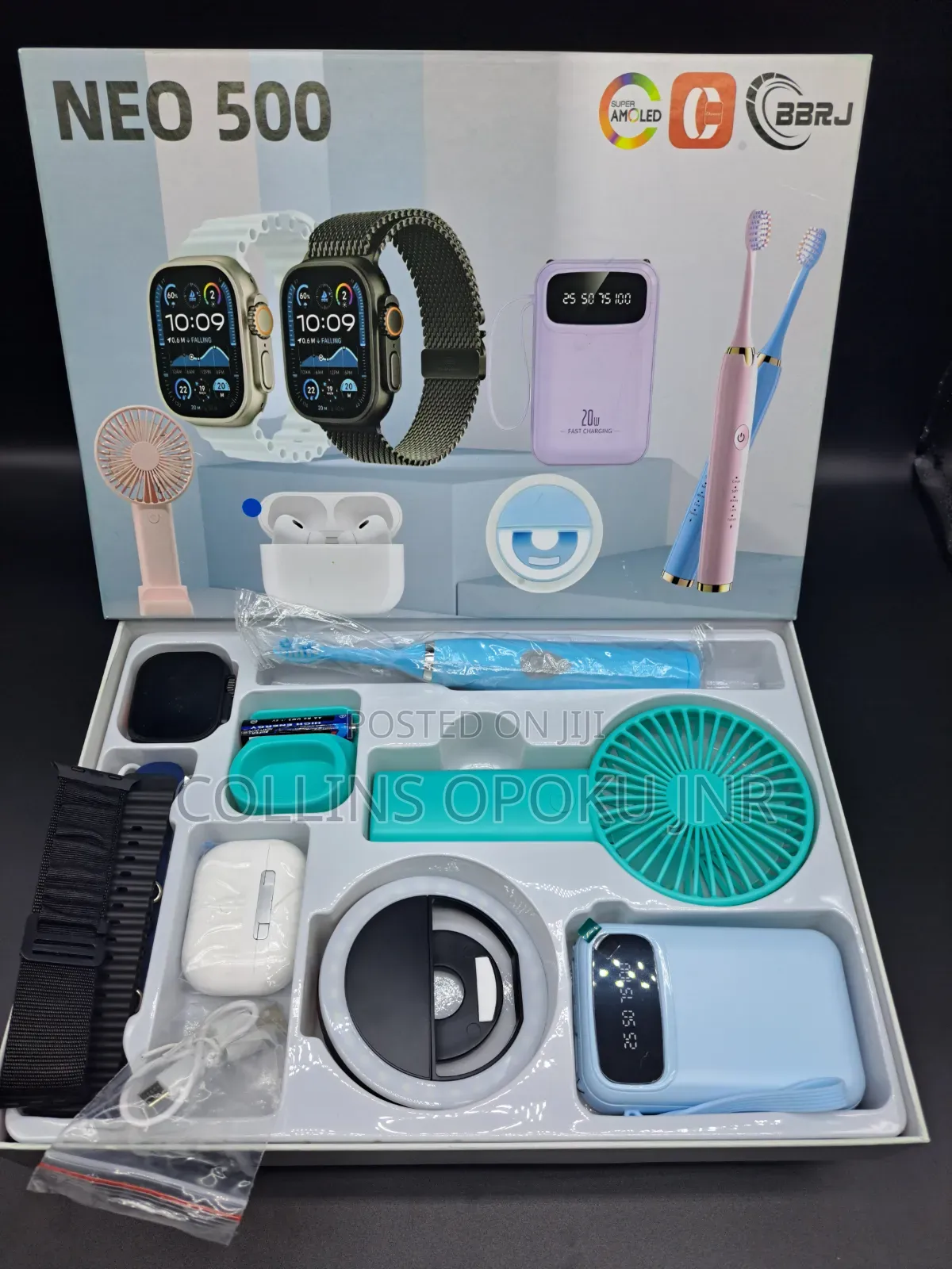12-in-1 Smart Watch Combo Set - Airpod, Fan, Power Bank, Brush - BLUE