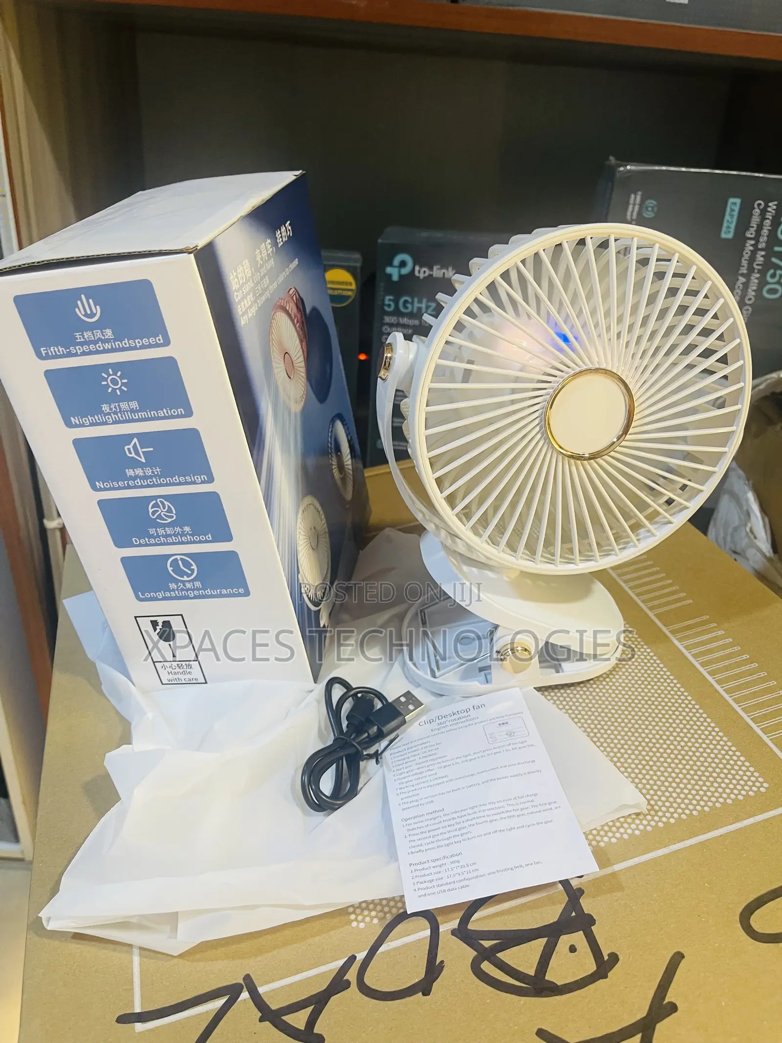Portable Silent Clip / Desktop Rechargeable Fan, 360 Rotate