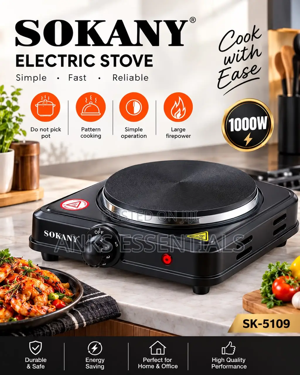 Sokany SK-5109 1000W Single Burner Electric Stove