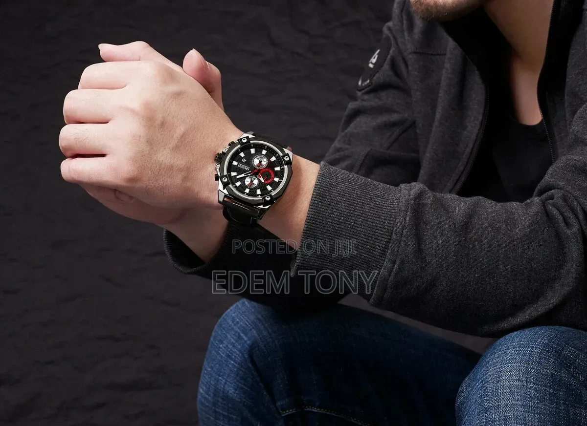 MEGIR Watch Quartz Movement Alloy Case Leather Band Silver Dial 2054