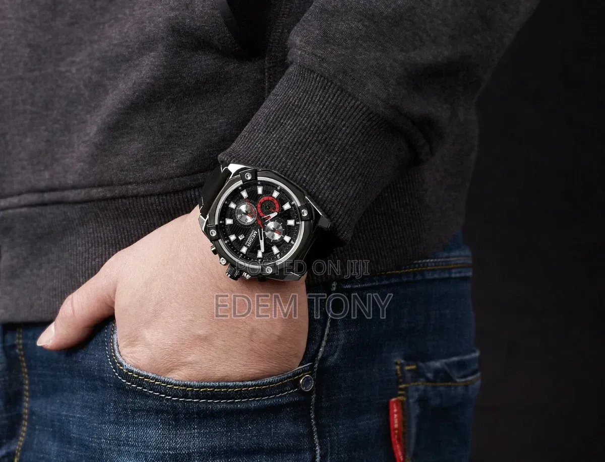MEGIR Watch Quartz Movement Alloy Case Leather Band Silver Dial 2054