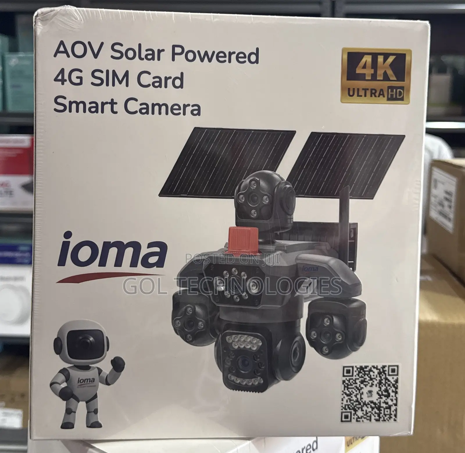 iOMA AOV Solar Powered 4G SIM Card Smart Camera 5 LENS IO-S84 4x4MP
