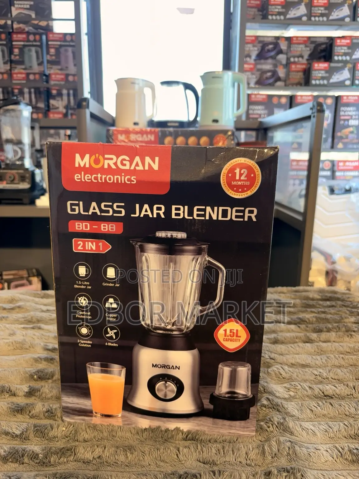 Morgan 1.5L 2-in-1 Glass Jar Blender BD-88 450W