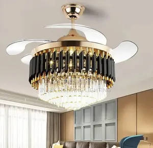 Luxury Black and Gold Crystal Fan Chandelier